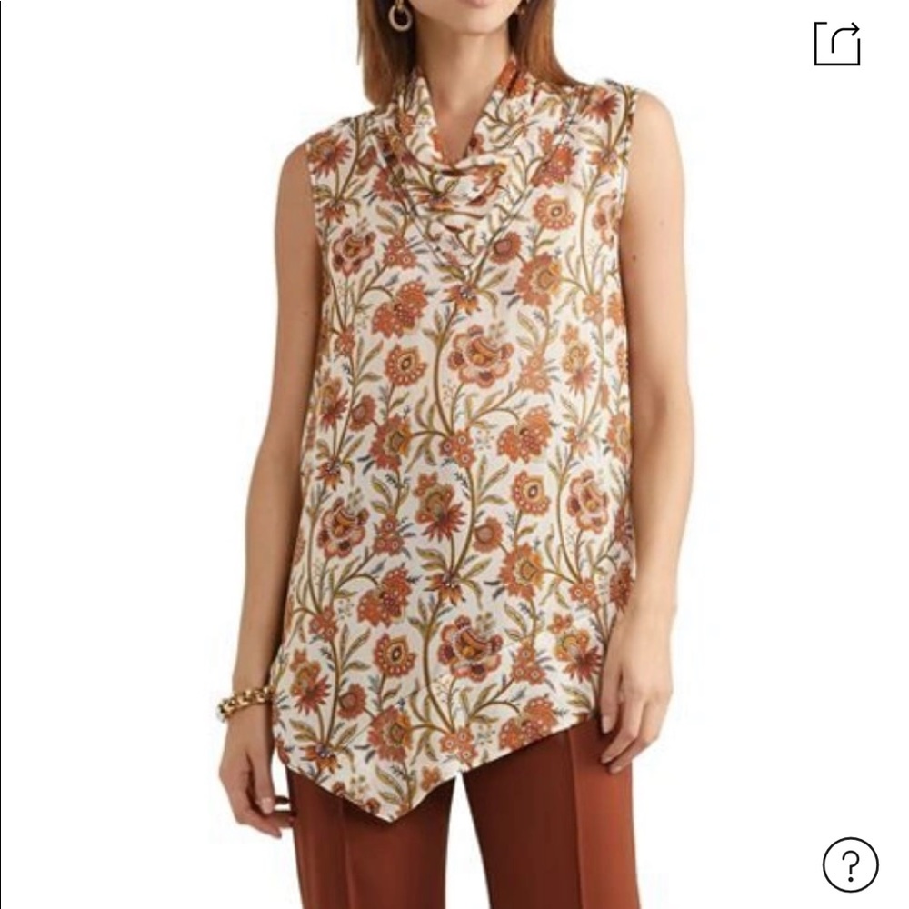 Derek Lam Sheer Rust Floral Sleeveless Blouse